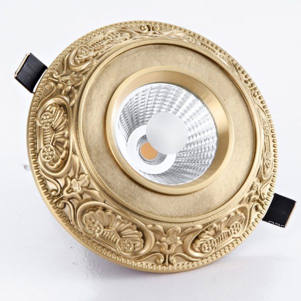Traditional European Brass Aluminum Round Carved Spotlight LED Flush Mount Ceiling Light For Hallway And Living Room - Image 9