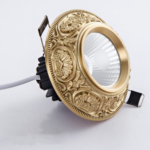 Traditional European Brass Aluminum Round Carved Spotlight LED Flush Mount Ceiling Light For Hallway And Living Room - Image 12