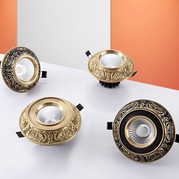 Traditional European Brass Aluminum Round Carved Spotlight LED Flush Mount Ceiling Light For Hallway And Living Room - Image 6