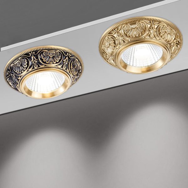 Traditional European Brass Aluminum Round Carved Spotlight LED Flush Mount Ceiling Light For Hallway And Living Room - Image 16