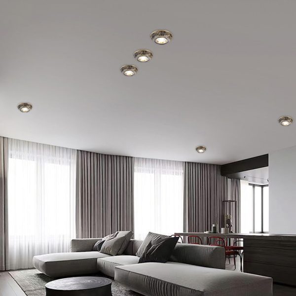 Traditional European Brass Aluminum Round Carved Spotlight LED Flush Mount Ceiling Light For Hallway And Living Room - Image 18