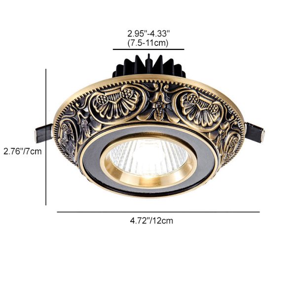 Traditional European Brass Aluminum Round Carved Spotlight LED Flush Mount Ceiling Light For Hallway And Living Room - Image 8