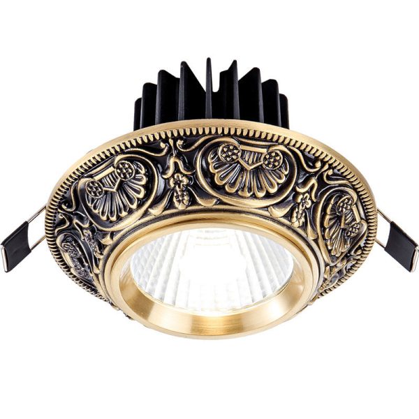 Traditional European Brass Aluminum Round Carved Spotlight LED Flush Mount Ceiling Light For Hallway And Living Room - Image 20