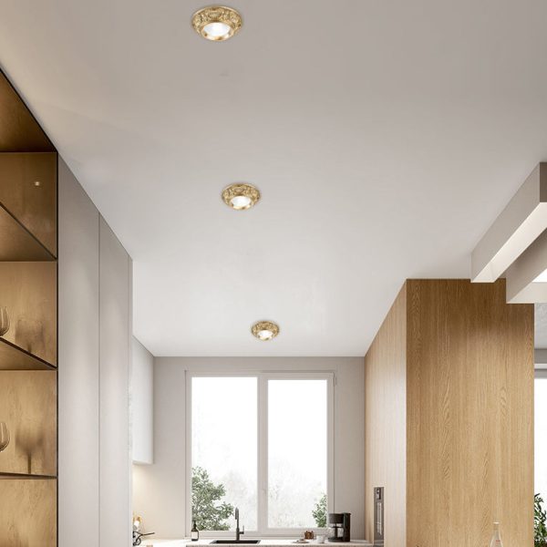 Traditional European Brass Aluminum Round Carved Spotlight LED Flush Mount Ceiling Light For Hallway And Living Room - Image 3