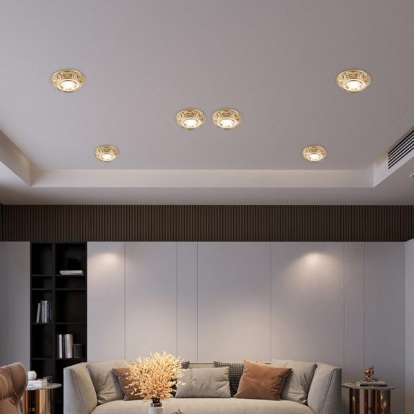 Traditional European Brass Aluminum Round Carved Spotlight LED Flush Mount Ceiling Light For Hallway And Living Room - Image 4