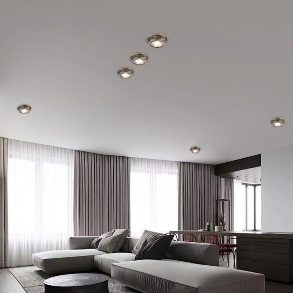 Traditional European Brass Aluminum Round Carved Spotlight LED Flush Mount Ceiling Light For Hallway And Living Room - Image 5