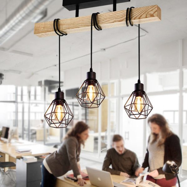 Contemporary Industrial Wood And Iron Grenade Linear 3/4/6-Light Chandelier Island Light For Dining Room - Image 20
