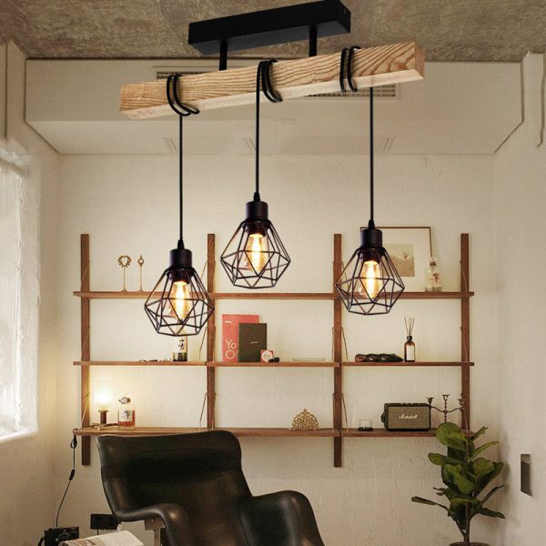 Contemporary Industrial Wood And Iron Grenade Linear 3/4/6-Light Chandelier Island Light For Dining Room - Image 6