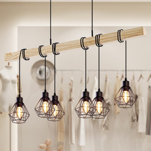 Contemporary Industrial Wood And Iron Grenade Linear 3/4/6-Light Chandelier Island Light For Dining Room - Image 23