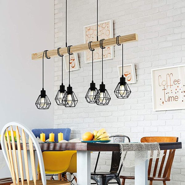 Contemporary Industrial Wood And Iron Grenade Linear 3/4/6-Light Chandelier Island Light For Dining Room - Image 25