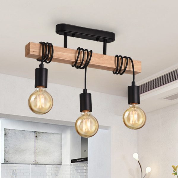 Contemporary Industrial Wood And Iron Grenade Linear 3/4/6-Light Chandelier Island Light For Dining Room - Image 3