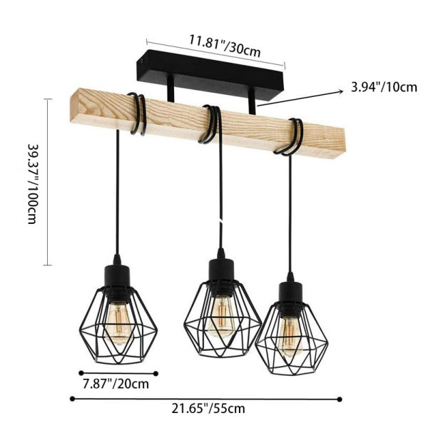 Contemporary Industrial Wood And Iron Grenade Linear 3/4/6-Light Chandelier Island Light For Dining Room - Image 9