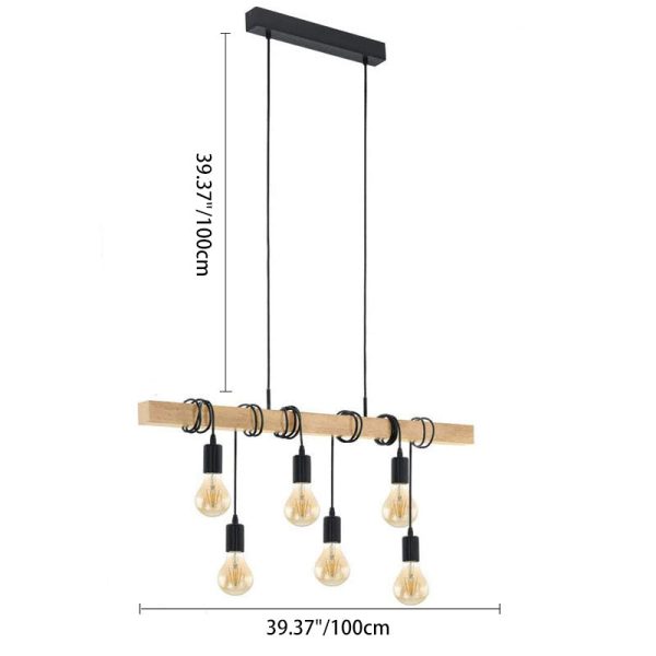 Contemporary Industrial Wood And Iron Grenade Linear 3/4/6-Light Chandelier Island Light For Dining Room - Image 12