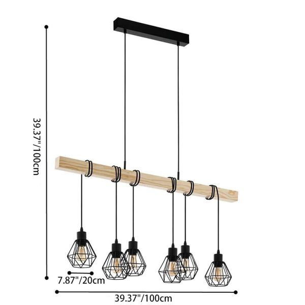 Contemporary Industrial Wood And Iron Grenade Linear 3/4/6-Light Chandelier Island Light For Dining Room - Image 13
