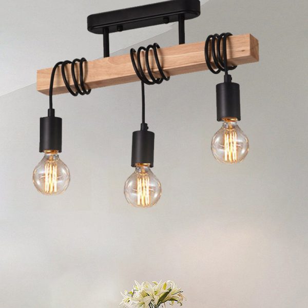 Contemporary Industrial Wood And Iron Grenade Linear 3/4/6-Light Chandelier Island Light For Dining Room - Image 5