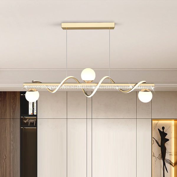Modern Luxury Iron And Acrylic Wave Globe LED Chandelier Island Light For Dining Room - Image 12