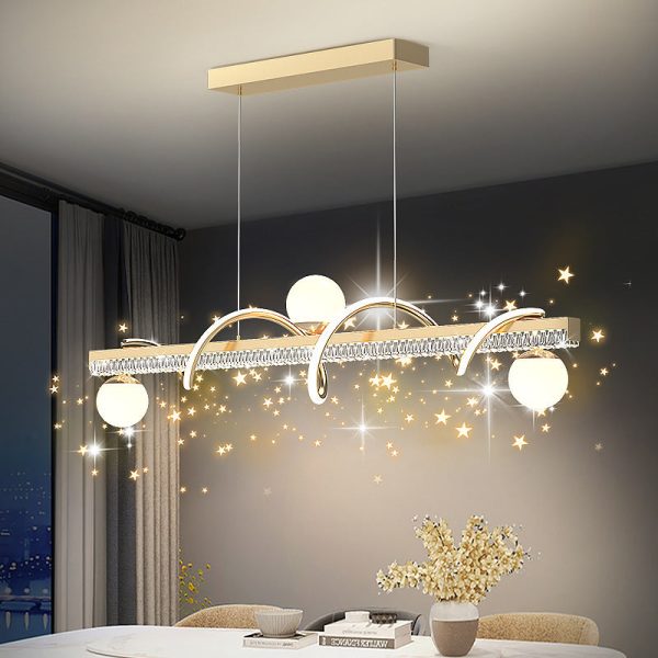 Modern Luxury Iron And Acrylic Wave Globe LED Chandelier Island Light For Dining Room - Image 13
