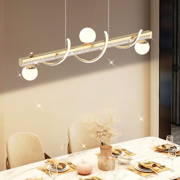 Modern Luxury Iron And Acrylic Wave Globe LED Chandelier Island Light For Dining Room - Image 4