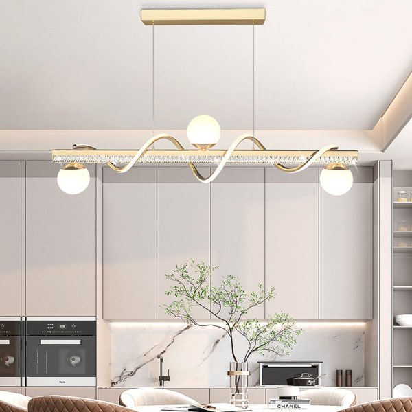 Modern Luxury Iron And Acrylic Wave Globe LED Chandelier Island Light For Dining Room - Image 11