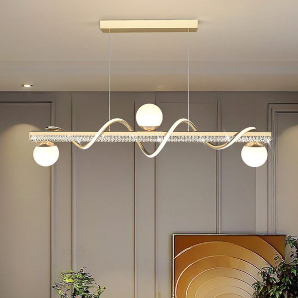 Modern Luxury Iron And Acrylic Wave Globe LED Chandelier Island Light For Dining Room - Image 2