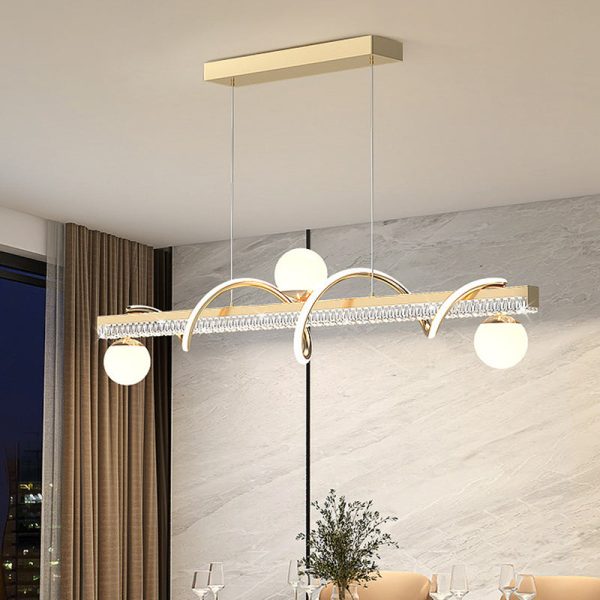 Modern Luxury Iron And Acrylic Wave Globe LED Chandelier Island Light For Dining Room - Image 5