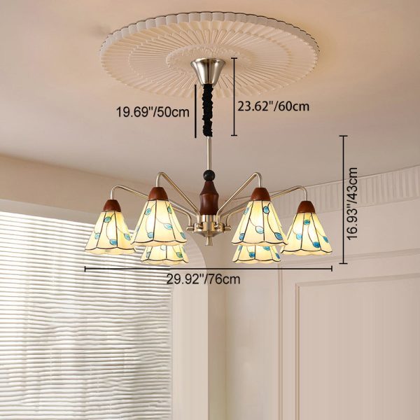Contemporary Coastal Iron Wood Glass Cone 6/8-Light Chandelier For Living Room And Bedroom - Image 6