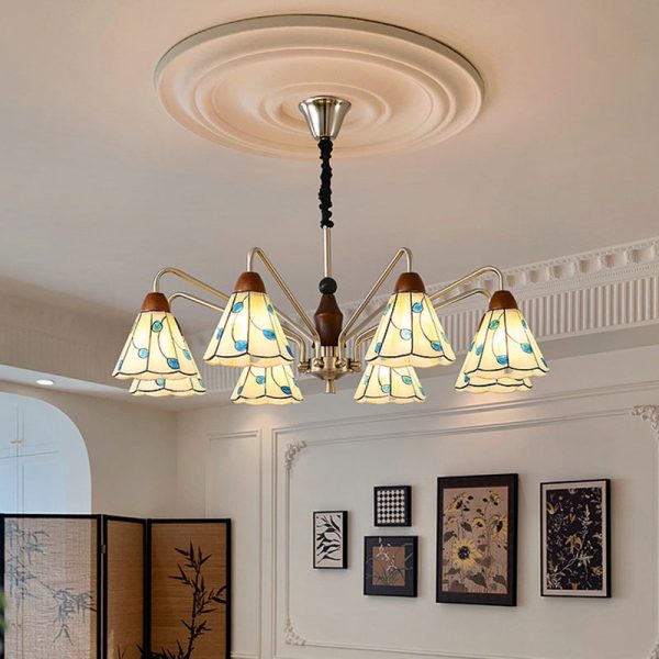 Contemporary Coastal Iron Wood Glass Cone 6/8-Light Chandelier For Living Room And Bedroom