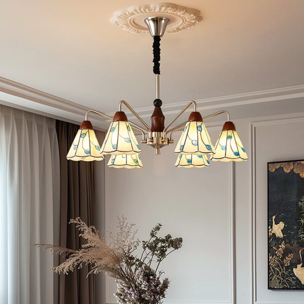 Contemporary Coastal Iron Wood Glass Cone 6/8-Light Chandelier For Living Room And Bedroom - Image 2