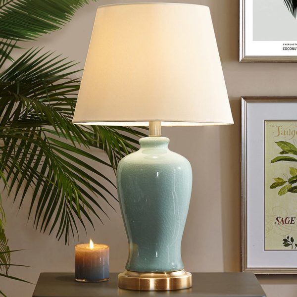 Contemporary Nordic Ceramic Fabric Elliptical Base 1-Light Table Lamp For Bedroom And Living Room - Image 10