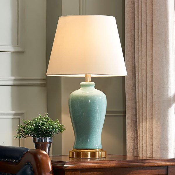 Contemporary Nordic Ceramic Fabric Elliptical Base 1-Light Table Lamp For Bedroom And Living Room - Image 15