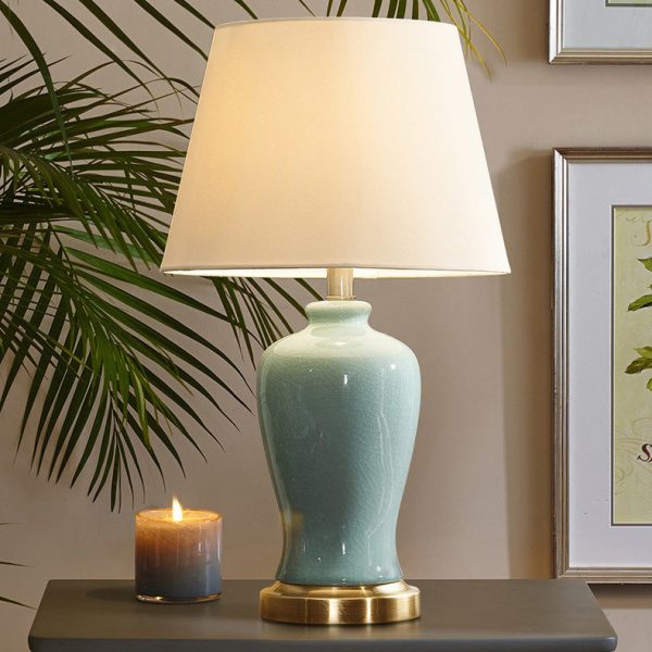 Contemporary Nordic Ceramic Fabric Elliptical Base 1-Light Table Lamp For Bedroom And Living Room - Image 8