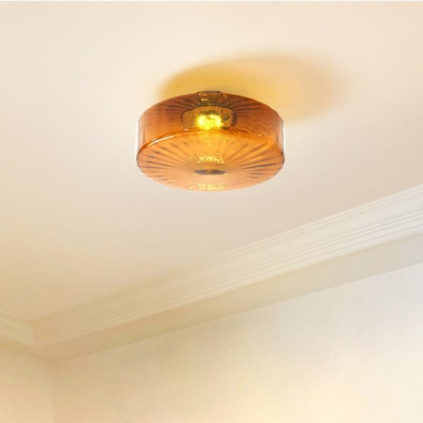 Traditional Rustic Iron Glass Round LED Semi-Flush Mount Ceiling Light For Living Room Or Bedroom - Image 3