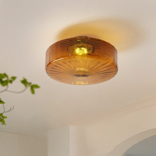 Traditional Rustic Iron Glass Round LED Semi-Flush Mount Ceiling Light For Living Room Or Bedroom - Image 4