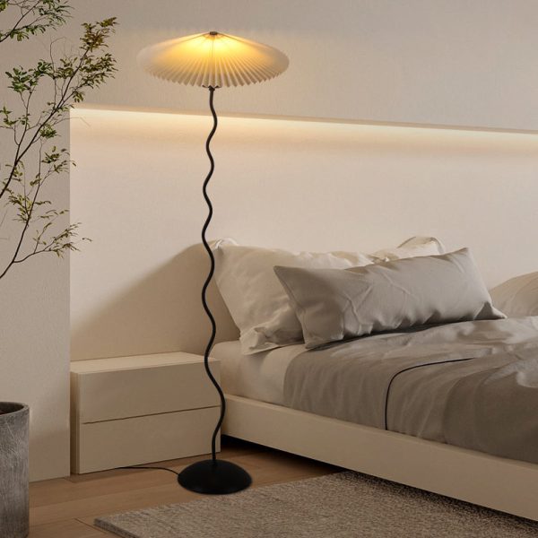 Traditional Japanese Fabric Iron Umbrella 1-Light Standing Floor Lamp For Living Room - Image 2