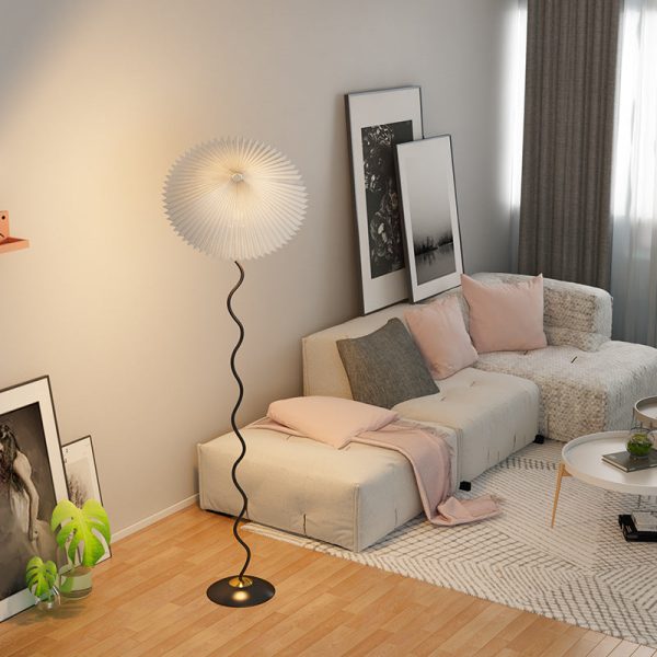 Traditional Japanese Fabric Iron Umbrella 1-Light Standing Floor Lamp For Living Room - Image 12