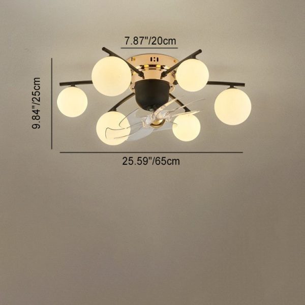 Contemporary Nordic Iron Glass Balls 6/9 - Light Semi-Flush Mount Ceiling Fan Light For Living Room - Image 4