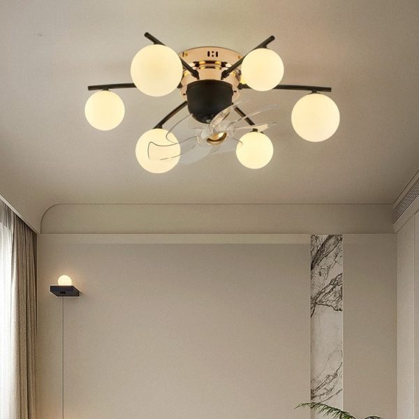 Contemporary Nordic Iron Glass Balls 6/9 - Light Semi-Flush Mount Ceiling Fan Light For Living Room - Image 9