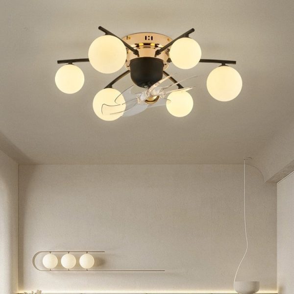 Contemporary Nordic Iron Glass Balls 6/9 - Light Semi-Flush Mount Ceiling Fan Light For Living Room - Image 3