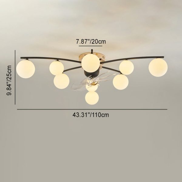 Contemporary Nordic Iron Glass Balls 6/9 - Light Semi-Flush Mount Ceiling Fan Light For Living Room - Image 5