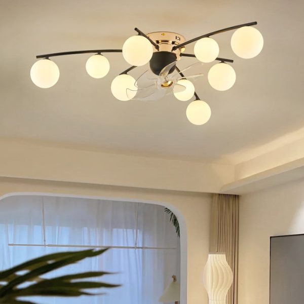 Contemporary Nordic Iron Glass Balls 6/9 - Light Semi-Flush Mount Ceiling Fan Light For Living Room - Image 10