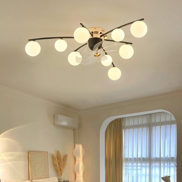 Contemporary Nordic Iron Glass Balls 6/9 - Light Semi-Flush Mount Ceiling Fan Light For Living Room - Image 2
