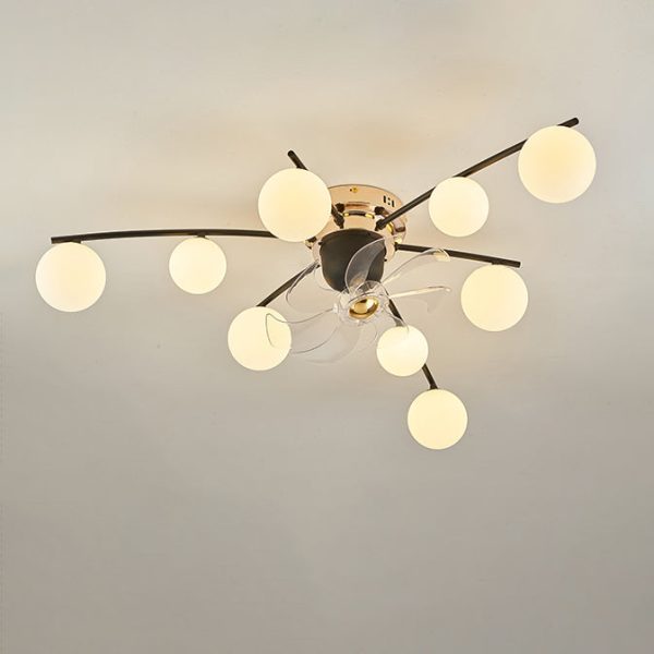 Contemporary Nordic Iron Glass Balls 6/9 - Light Semi-Flush Mount Ceiling Fan Light For Living Room - Image 12