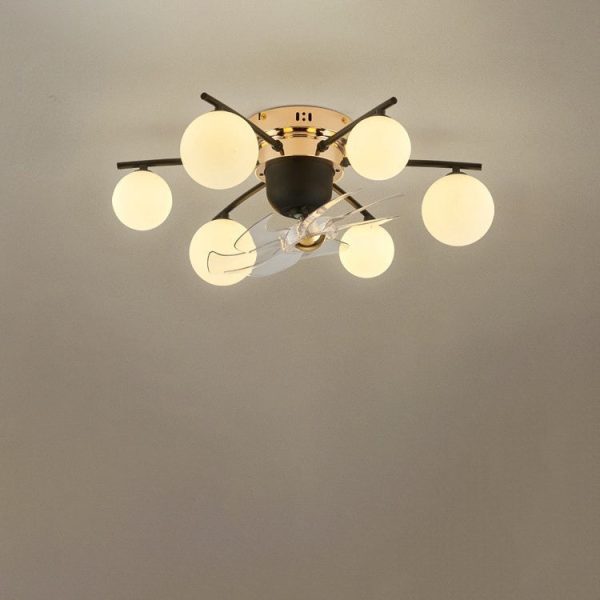 Contemporary Nordic Iron Glass Balls 6/9 - Light Semi-Flush Mount Ceiling Fan Light For Living Room - Image 11