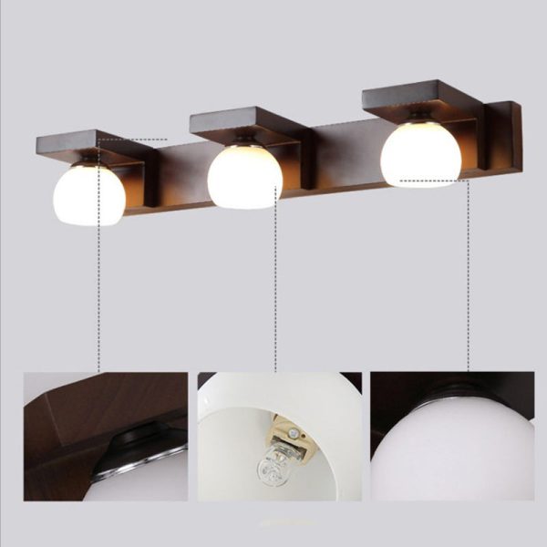 Contemporary Nordic Rectangle Solid Wood Glass 2/3 - Light Vanity Light Mirror Front Wall Sconce Lamp For Bathroom - Image 8