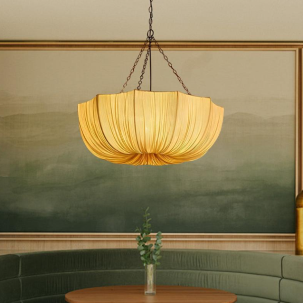 Traditional French Petal Semicircular Fabric Lampshade Iron 3/5 - Light Chandelier For Dining Room