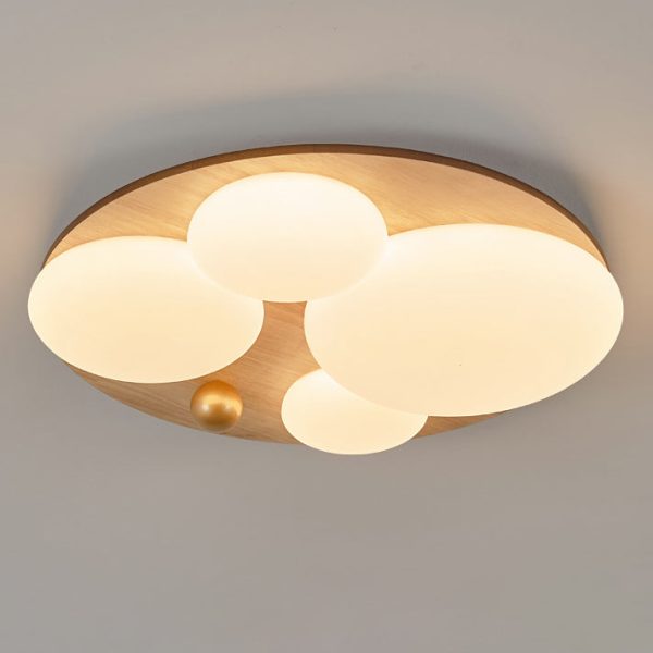 Contemporary Retro Round Golden Sphere Rubber Wood Acrylic Iron Lampshade LED Semi-Flush Mount Ceiling Light For Bedroom - Image 9