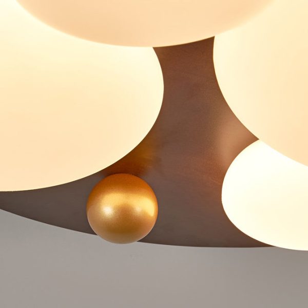 Contemporary Retro Round Golden Sphere Rubber Wood Acrylic Iron Lampshade LED Semi-Flush Mount Ceiling Light For Bedroom - Image 5