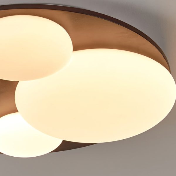 Contemporary Retro Round Golden Sphere Rubber Wood Acrylic Iron Lampshade LED Semi-Flush Mount Ceiling Light For Bedroom - Image 6