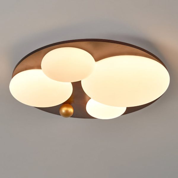 Contemporary Retro Round Golden Sphere Rubber Wood Acrylic Iron Lampshade LED Semi-Flush Mount Ceiling Light For Bedroom - Image 10