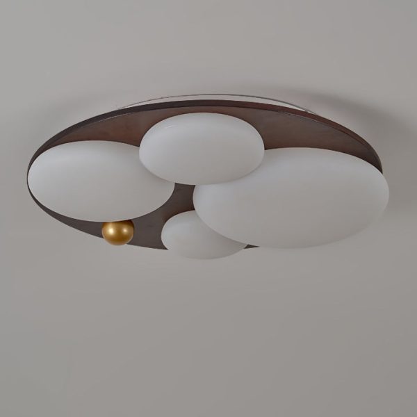 Contemporary Retro Round Golden Sphere Rubber Wood Acrylic Iron Lampshade LED Semi-Flush Mount Ceiling Light For Bedroom - Image 12